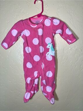 Simple Pink Polka Dot Unicorn Footed One-Piece
